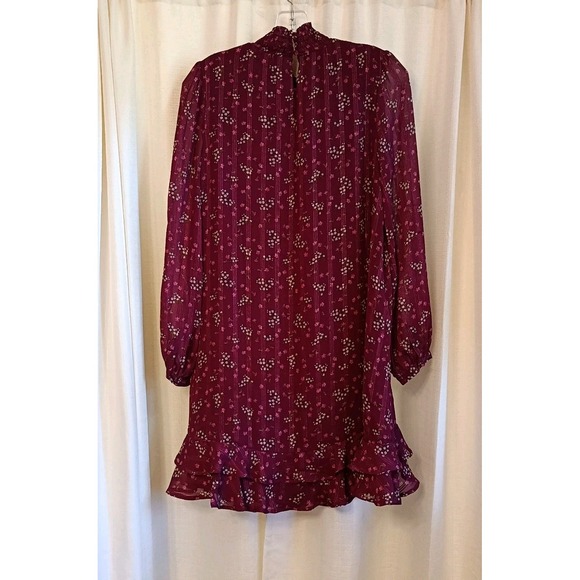 Cece Women's Long Sleeve Mock‎ Neck Purple Floral Print Smocked Dress Size S - Picture 5 of 6